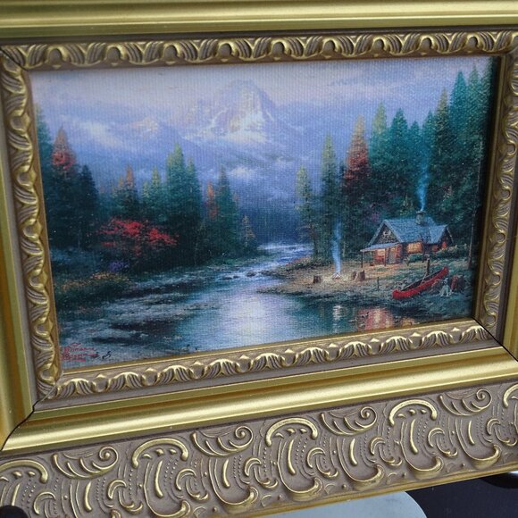 Thomas Kinkade End of a Perfect Day Canvas Print Ornate Gold Wood Frame Mini 3x5 - Picture 2 of 6